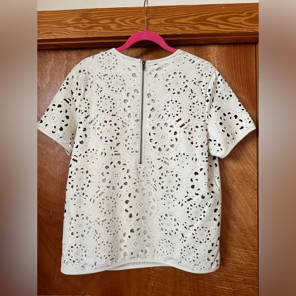 Live a Little size L vegan leather laser cutout top in cream - Picture 3 of 9